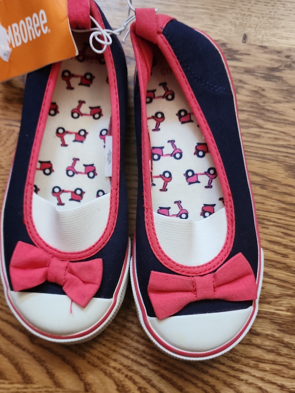 NWT Gymboree Ciao Puppy Navy Blue & Pink Bow Canvas Slip On Sneakers Size 13